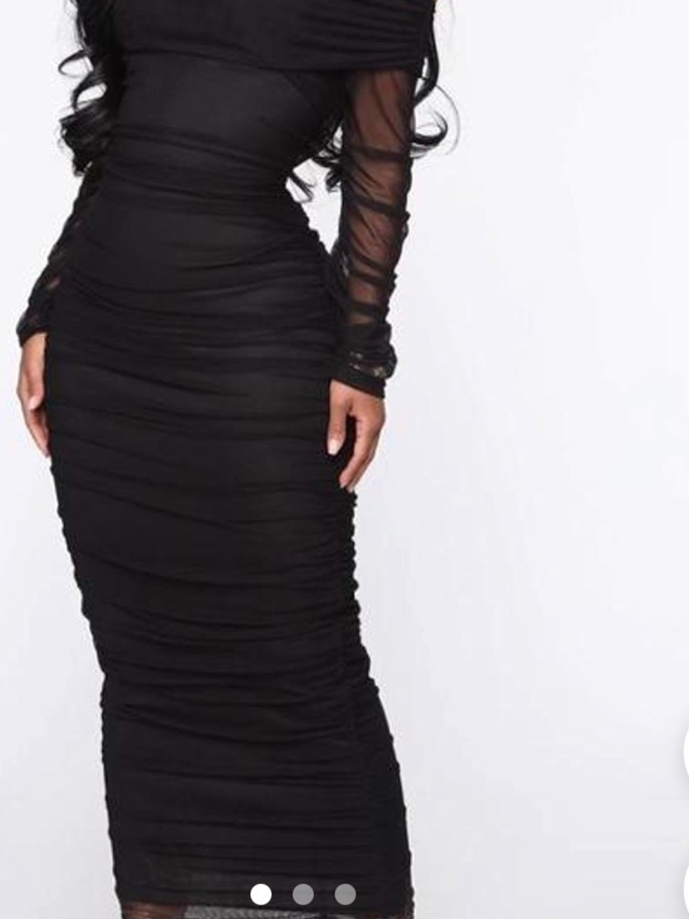 Fashion Nova Black Ruched Long Sleeve Mesh Bodycon Dress